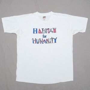 Vintage 90s Habitat For Humanity White Character Spellout Short Sleeve Shirt
